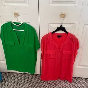 INC International Concepts Vibrant Green and Coral Blouses